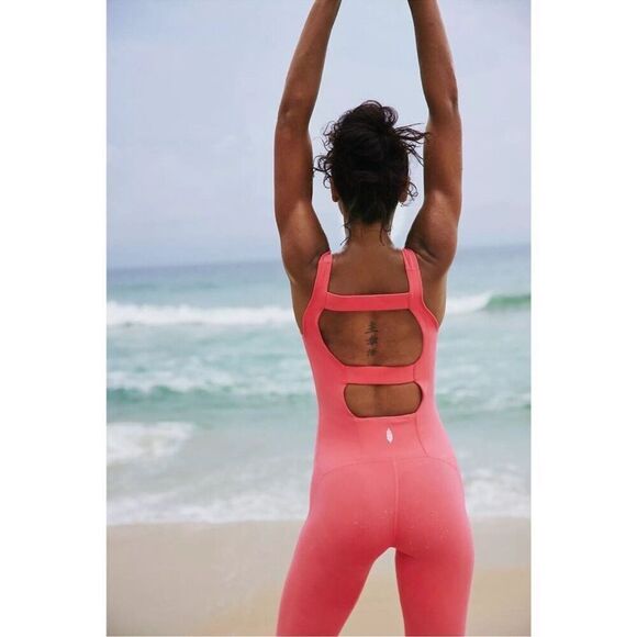 NWOT Free People Movement Never Better One-Piece Jumpsuit in Neon Coral size XS - Picture 4 of 16